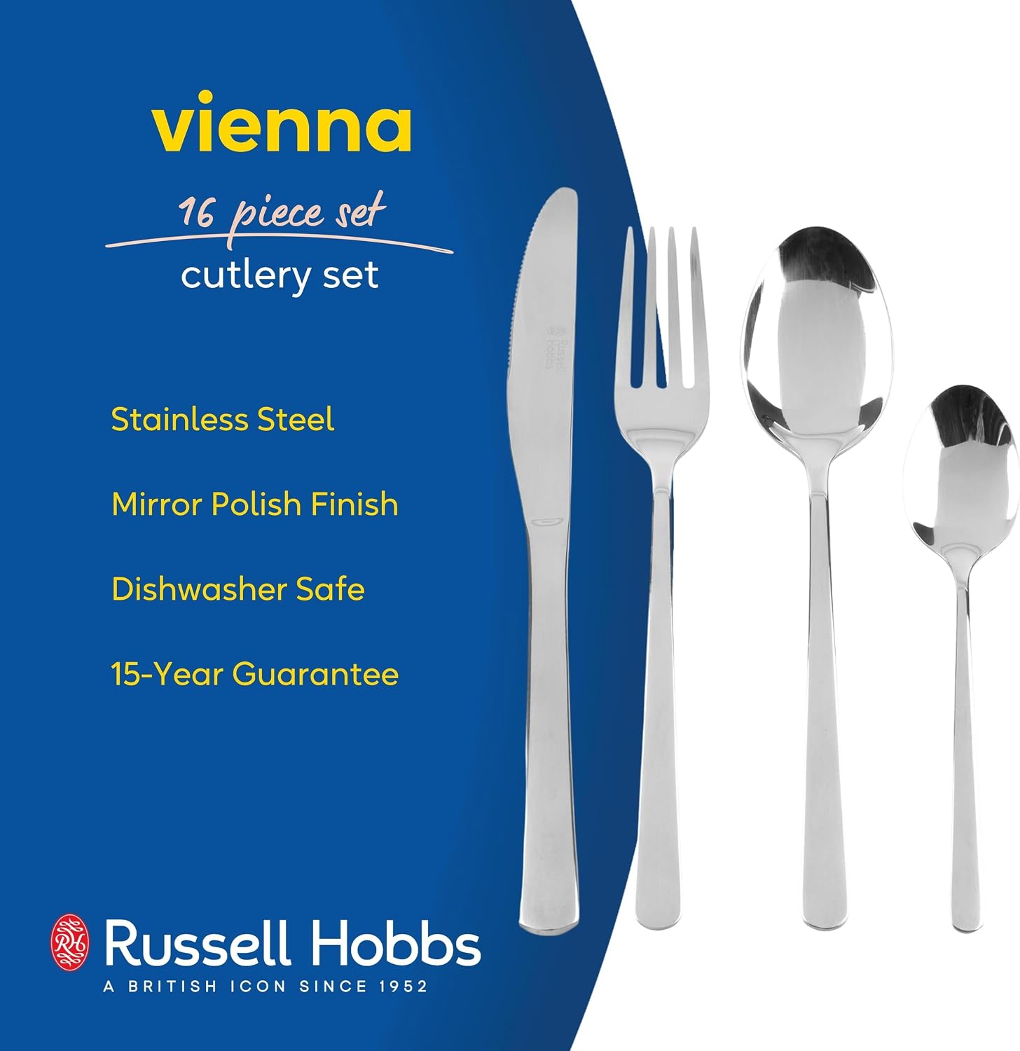 Russell Hobbs Vienna Cutlery Set, 16 Piece, Stainless Steel - Image 2