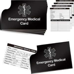 4 Pack Emergency Medical Information Id Card Red Medical Condition and Emergency Contact Id Wallet Card Medical Alert Wallet Card Pocket Size Medication List and Medical Cards for Caretakers (Black)