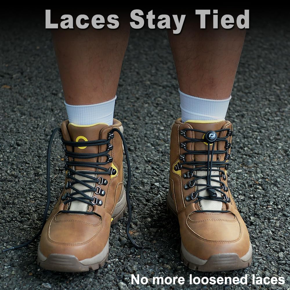 Extra Long No Tie Shoelaces - Elastic Tieless Round Boot Laces for Hiking Shoes, Work Boots and Running Sneakers - Image 5
