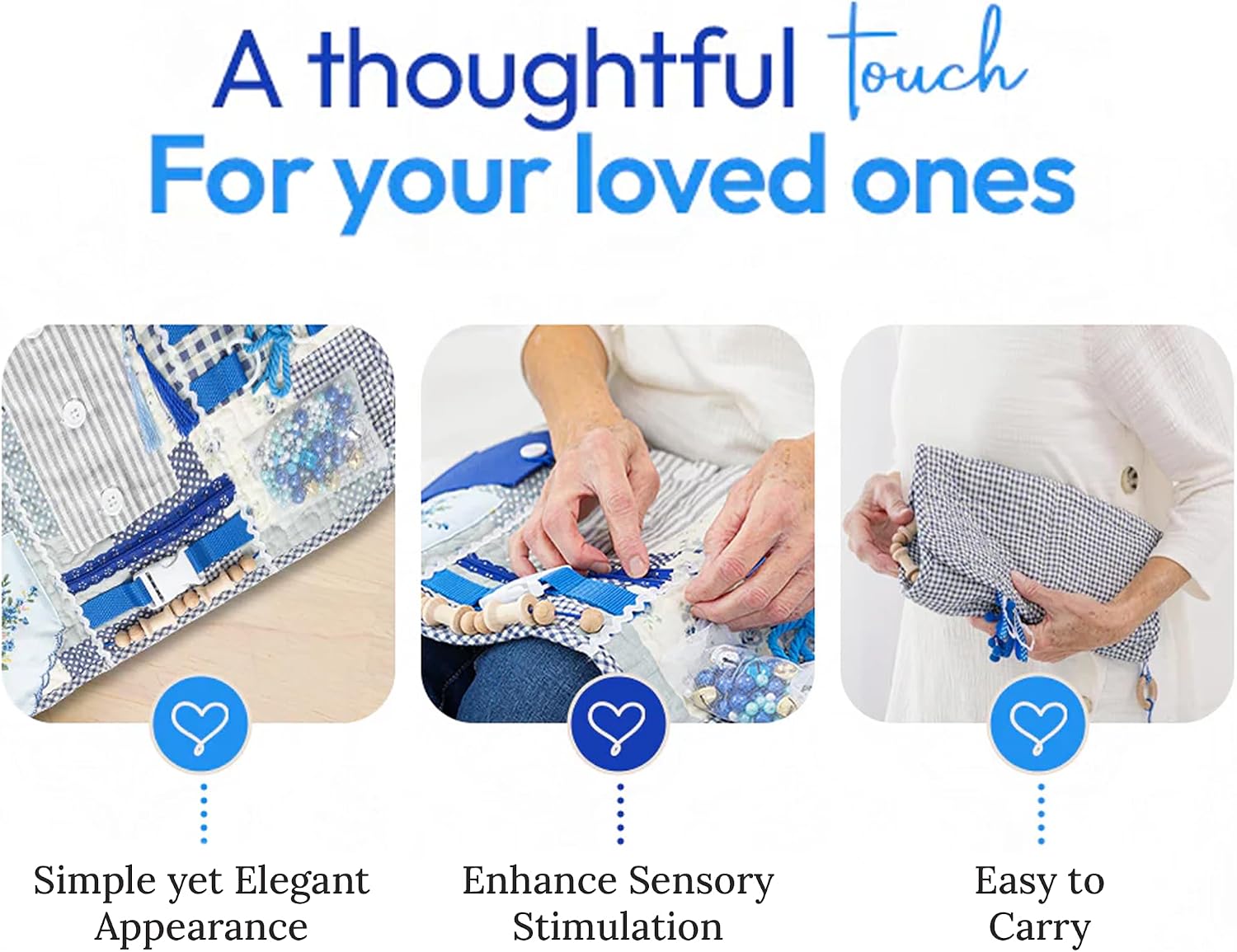 Fidget Blanket for Adults with Dementia w/Ten Dementia Gadgets & Activities, Best Gifts for Dementia Patients, 20 X 12 in, Blue Busy Blanket for Dementia Patients, Dementia Activities for Seniors - Image 4