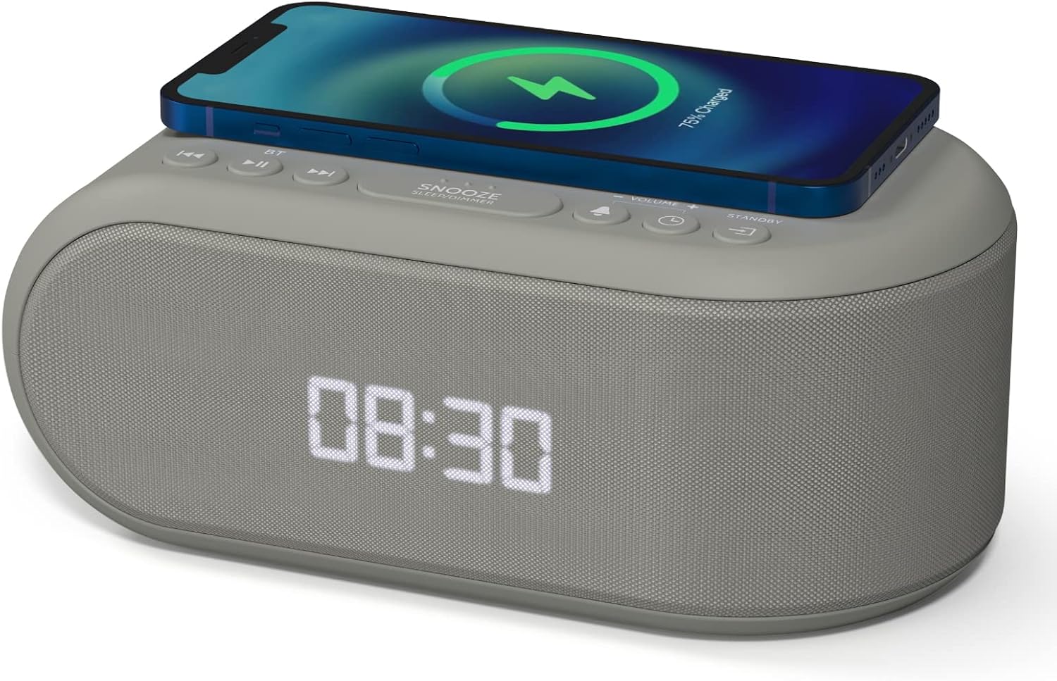 i-box Alarm Clocks Bedside, Dual Alarm Clock with Wireless Charging, Bluetooth Speaker, Radio Alarm Clock, Fast Qi Wireless Charger, Mains Powered, FM Radio, USB Charging Port, Dimmable, Non Ticking - Image 7