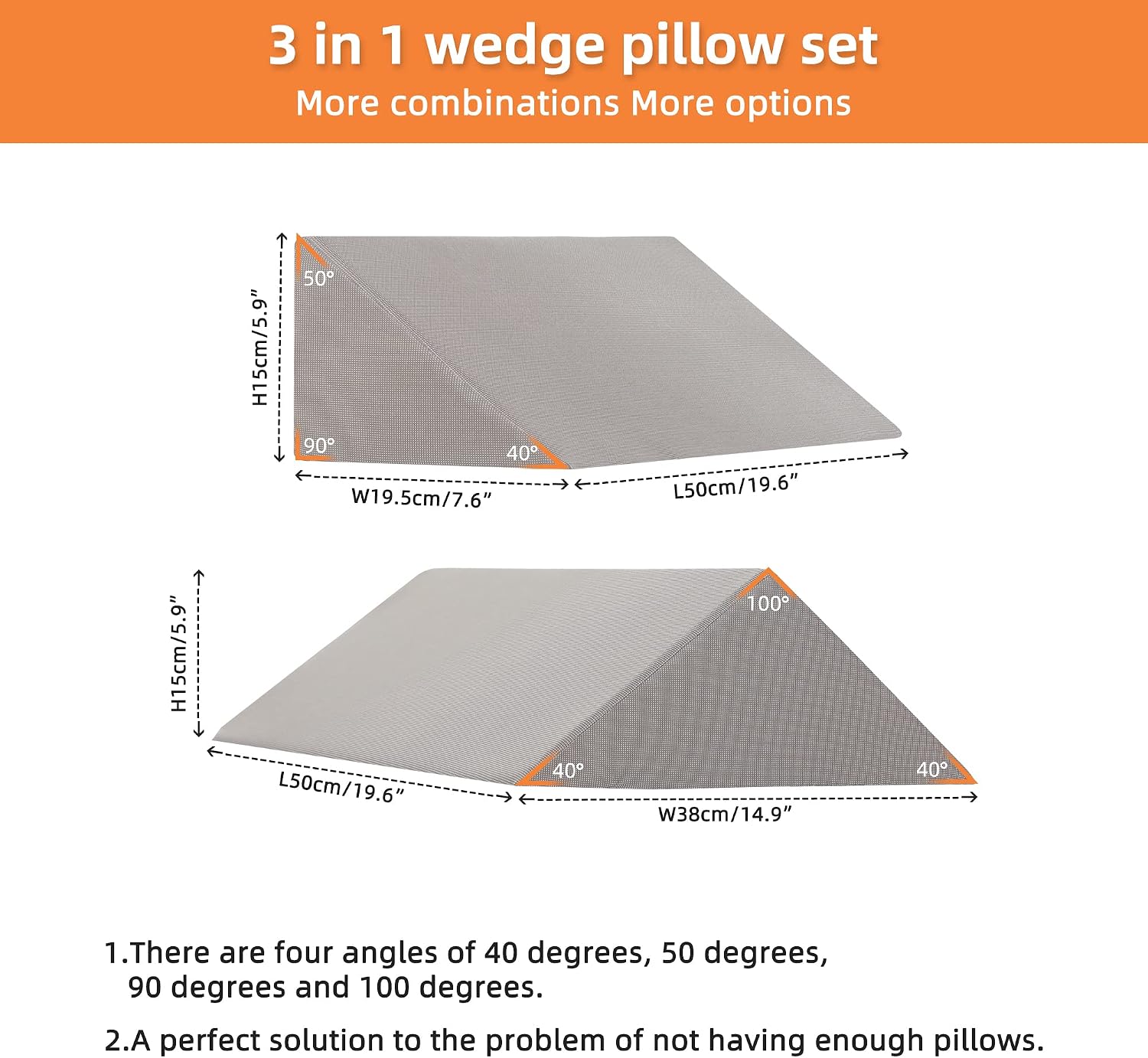 Fanwer Positioning Wedge Pillow for Side Sleeping (3 in 1),19.69",Grey - Image 2