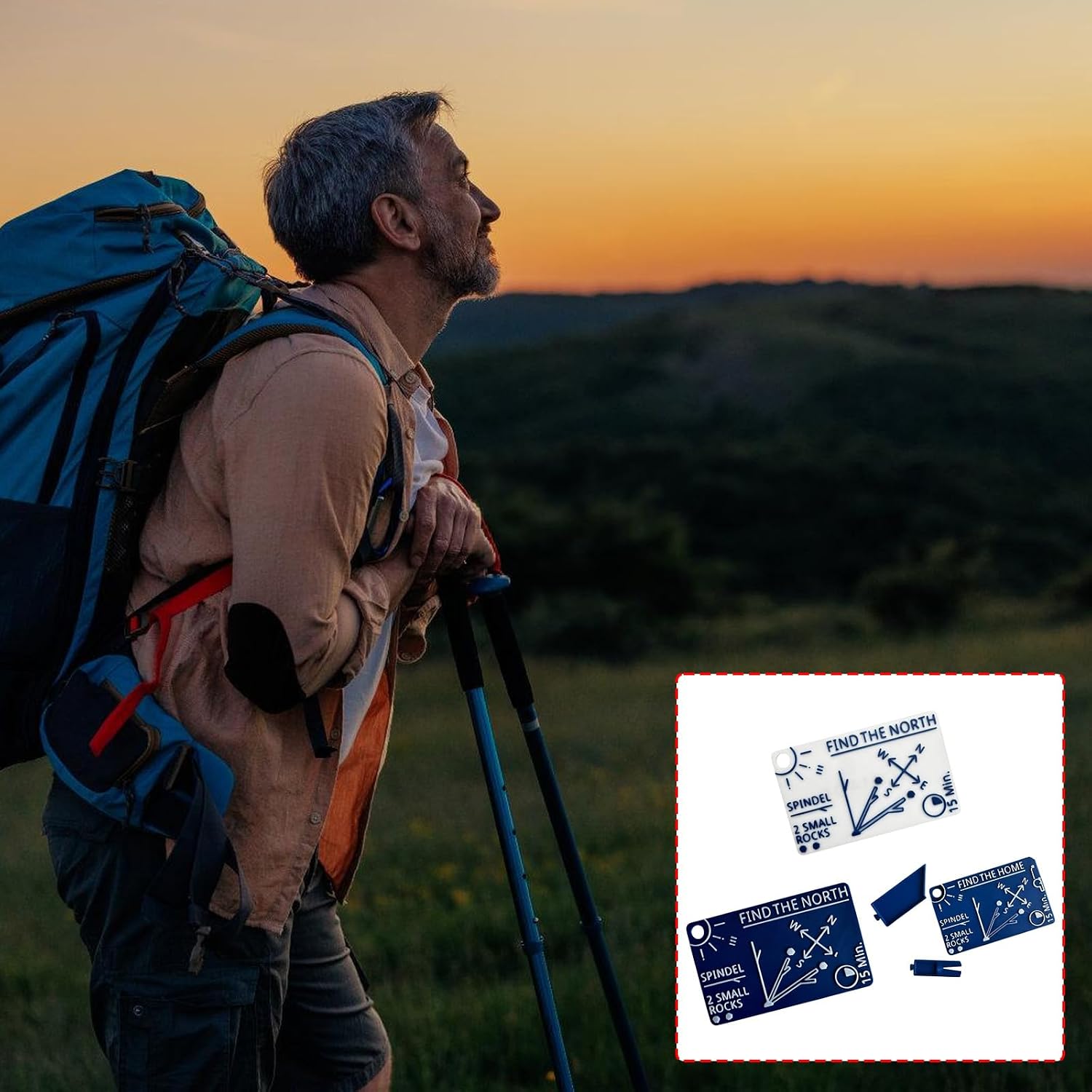 Navigation Reference Card, Camping Hiking Pocket ABS Direction Guide with Lanyard Hole, Trail Backup Tool Manual Navigation Card Camping Direction Guide Pocket Orientation Aid Hiking Wayfinding Trail - Image 2