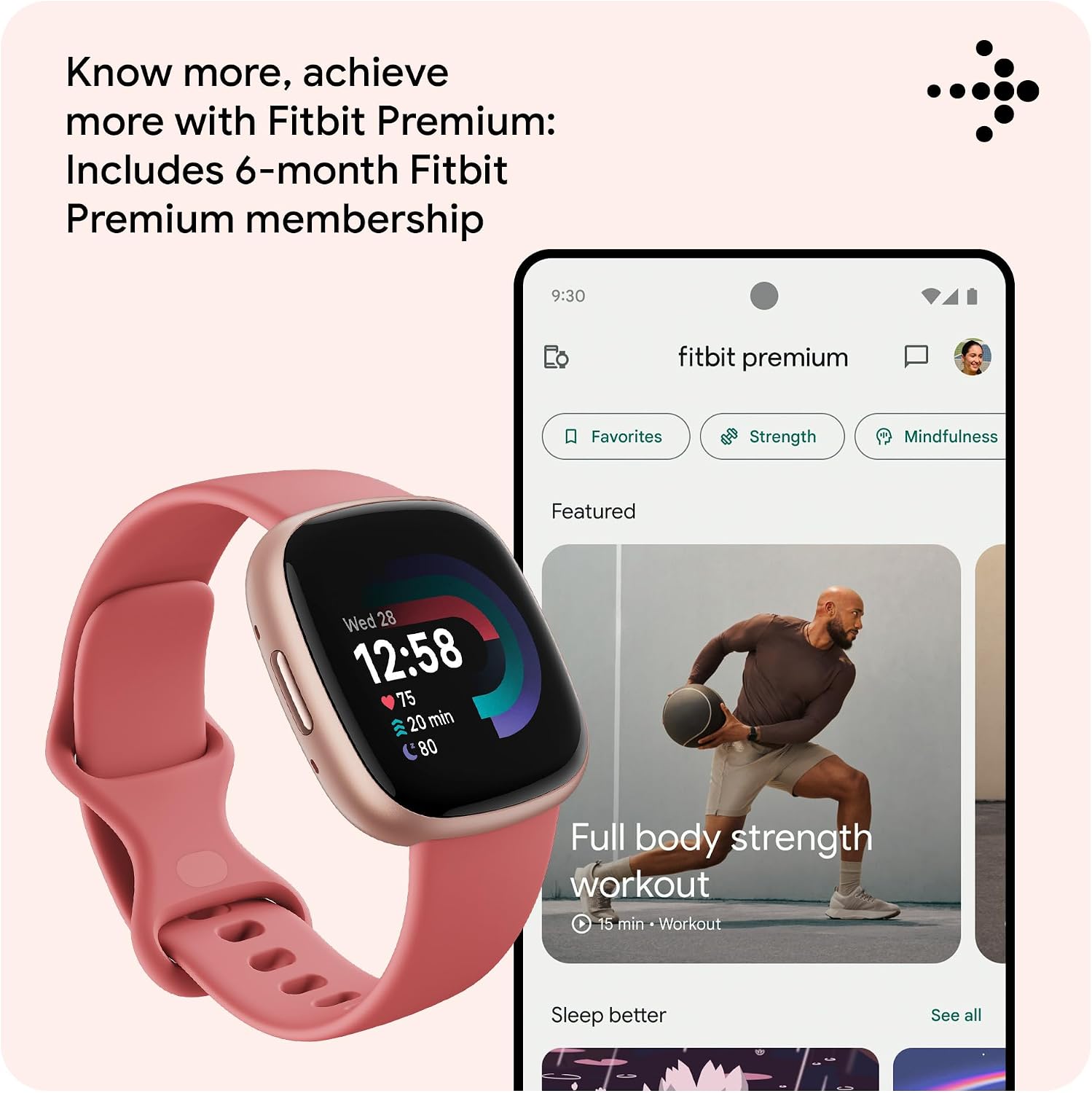 Fitbit Google Versa 4 Fitness Smartwatch with 3 Months Google Health Membership Included and up to 6 days battery life - compatible with iOS & Android, Pink Sand/Copper Rose Aluminium - Image 8
