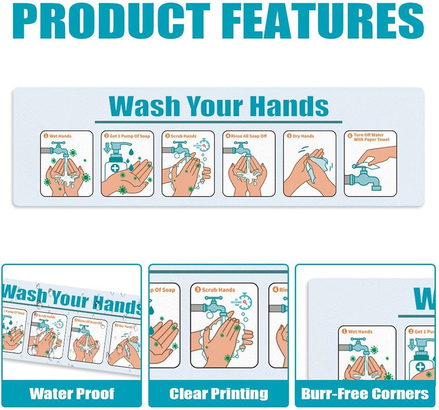 Hand Washing Instruction Label Waterproof Step By Step Guide - Image 7
