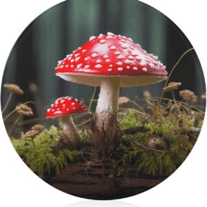 Red And White Mushroom Cutting Board Personalized Round Butcher Block with Non-Slip Feet Scratch Resistant Chopping Block Sturdy Tempered Glass Chopping Board for Kitchen Camping