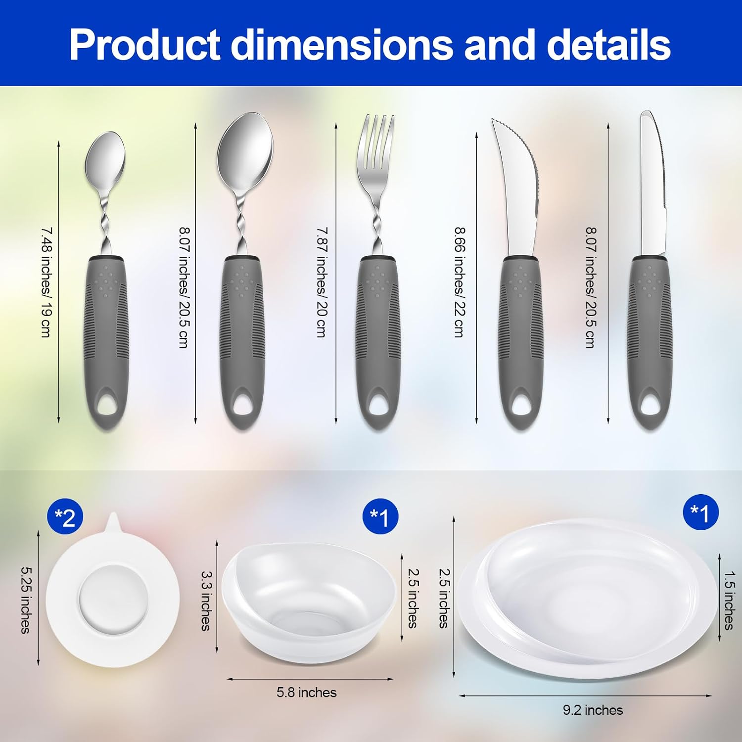 2 Sets Adaptive Utensils Bowl and Plate Set Adaptive Self Feeding Dinnerware with Suction Base Non Slip Bendable Cutlery for Elderly Disabled Hand Tremors Arthritis Parkinson(White) - Image 2