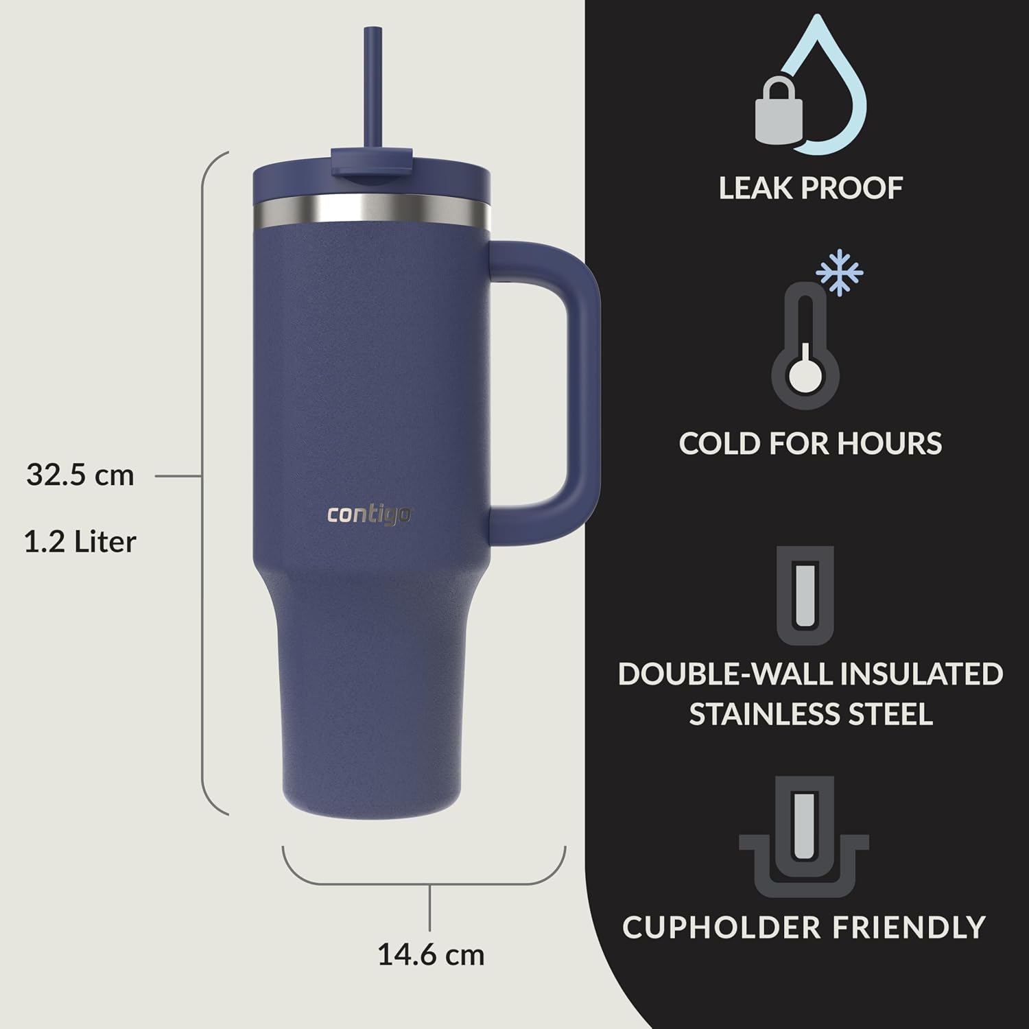 Contigo Streeterville Tumbler with Handle & Straw, 29h Cold, 1200 ml - Image 2