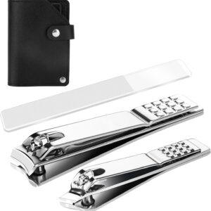 Euqvunn 3 Pcs Nail Clippers Set, Toe Nail Clippers for Thick Nails, Toenail Clippers with Nail File and Angled Fingernail Clippers, Carbon Steel Nail Cutter for Men Women Seniors