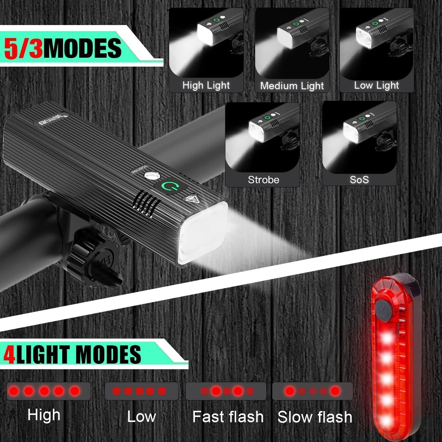 EBUYFIRE USB Rechargeable Bike Lights Set, 3000 Lumens Bike Headlight 【Upgrade Mount】,Super Bright Headlight Front Lights,3 Light Mode Fits All Bicycles, Mountain,Road - Image 2