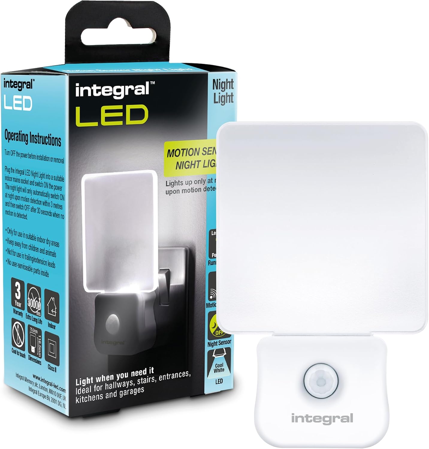 Integral LED Plug-In Motion Sensor Night Light | Auto On/Off | Soft Light | Transparent | Ideal for Bedrooms, Hallways, Stairs, Landings, Children’s Nursery