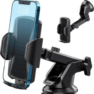 Hoppac Car Phone Holder, Ultra Strong Suction Mobile Phone Holder for Dashboard & Windscreen, 360° Rotation & One Button Release, Car Phone Mount for Smartphone 4.0”-7.0”