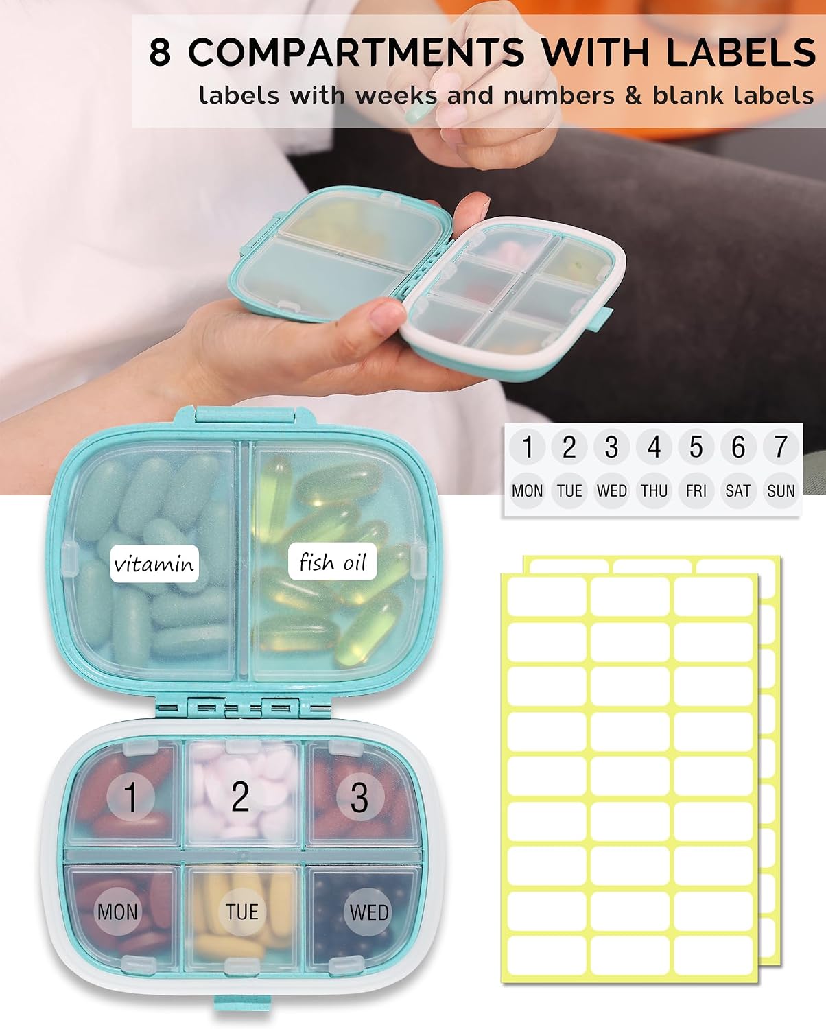 MEACOLIA 3 Pack Travel Pill Organizer, 8 Compartments Pill Box - Image 5