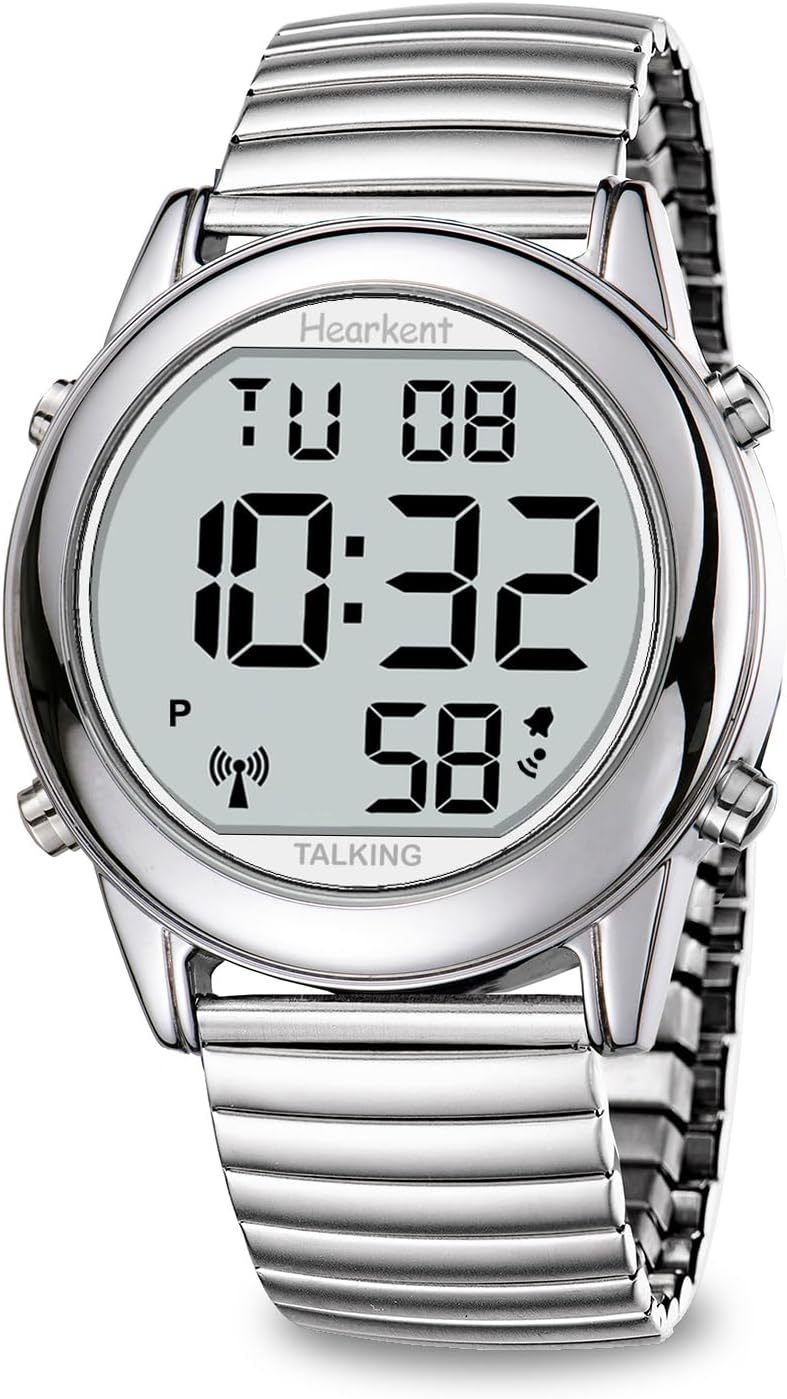 Large Digital Talking Watch English Speaking for The Blind, Elderly or Visually impaired Receives US Signals Automatic Time and Date Correction Big Numbers Easy to See Loud and Clear-Hearkent-2117M
