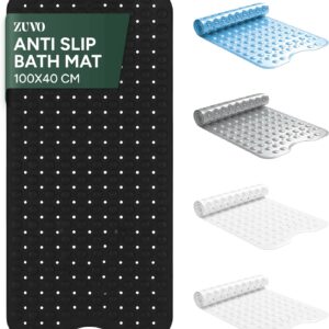 Zuvo Extra Long Bath Mat Non Slip Anti Mould, 100 x 40 cm, Black