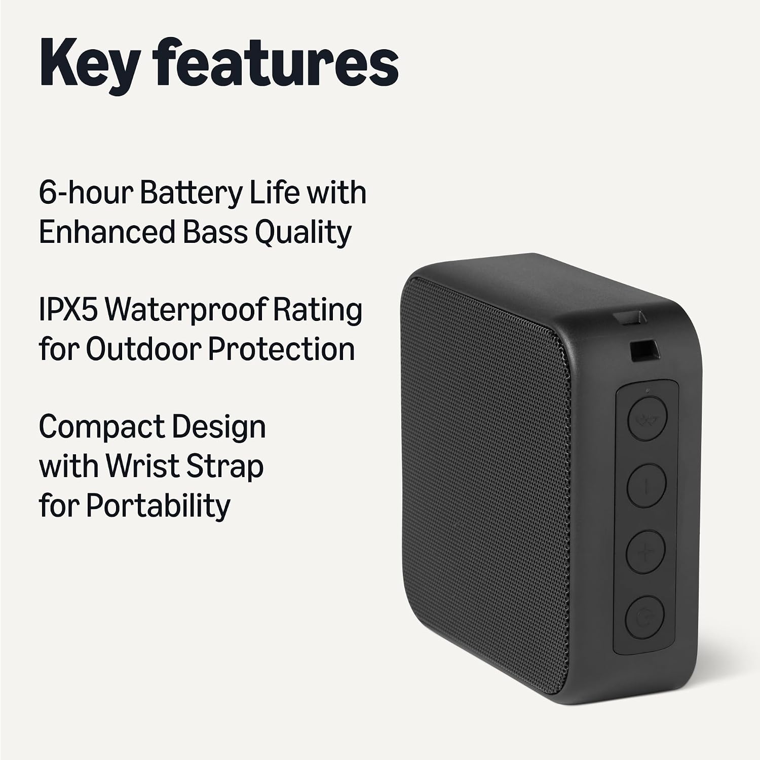 Amazon Basics Portable Wireless Bluetooth 5.3 Speaker, Compact, 6h Runtime, IPX5 Waterproof, Rechargeable, Enhanced Bass, Indoor, Outdoor, Black - Image 2