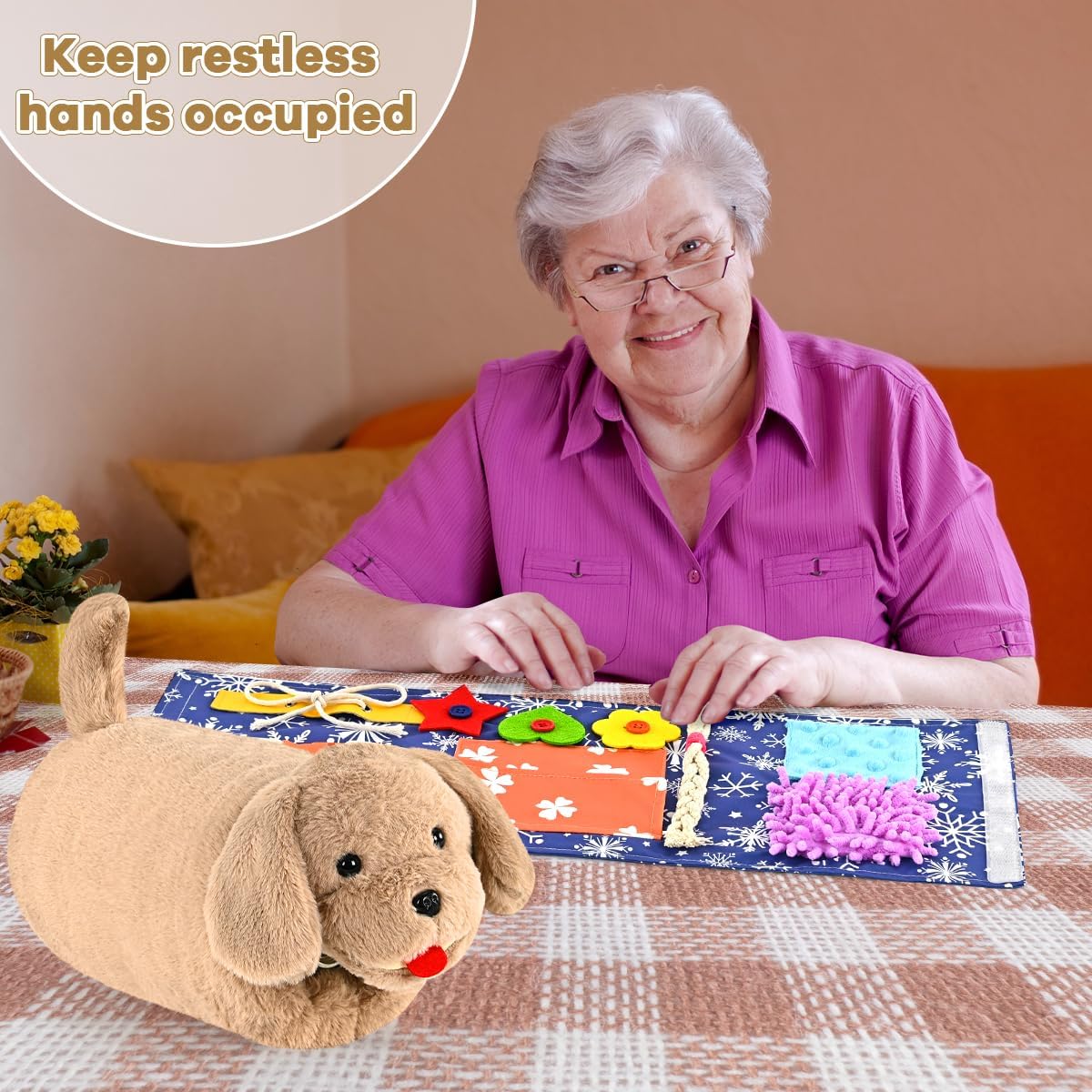 Fidget Blanket and Muff Dog for Adults with Dementia,Alzheimers Dementia Activities Products for Seniors and Elderly ,Gift Game and Sensory Fidget Blanket for Alzheimer’s or Dementia - Image 3