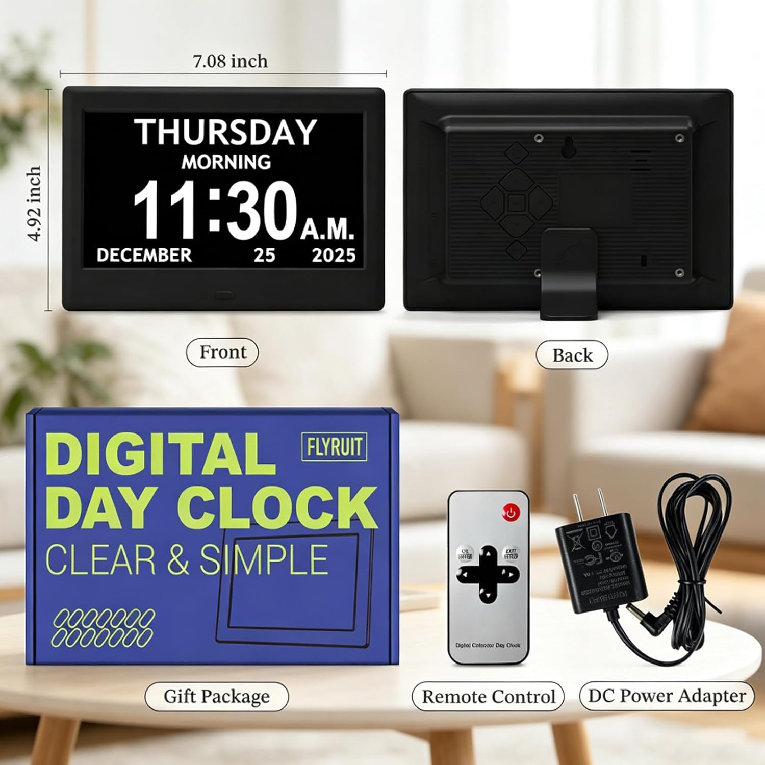 7'' Dementia Clock For Seniors, Large Display Digital Clock With Date, Time, Day Of Week for Elderly, Memory Loss, Alzheimer, 1024*600P HD, 10 Reminders & 6 Alarms, Auto Dimming & DST, Remote Control - Image 9