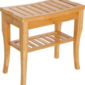 HOMCOM 45cm 2-Tier Slatted Shower Bench Storage Seat w/ 4 Legs Comfortable
