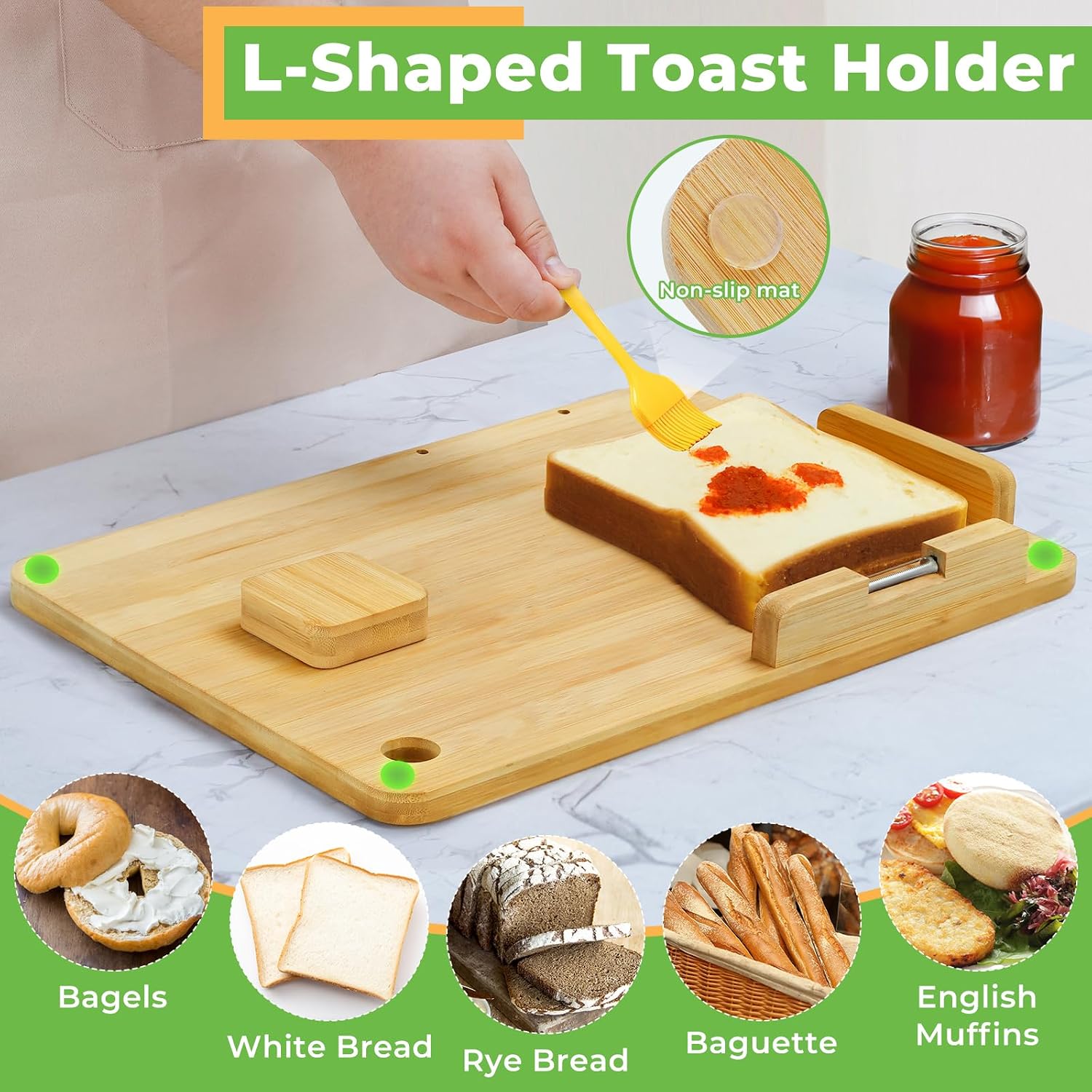 Adaptive One-Handed Cutting Board, Handicap Kitchen Tools with Bread Stops and Steel Spikes, Easy to Clean, Ideal Gifts for Senior Citizens, Stroke Survivors and Amputees - Image 2