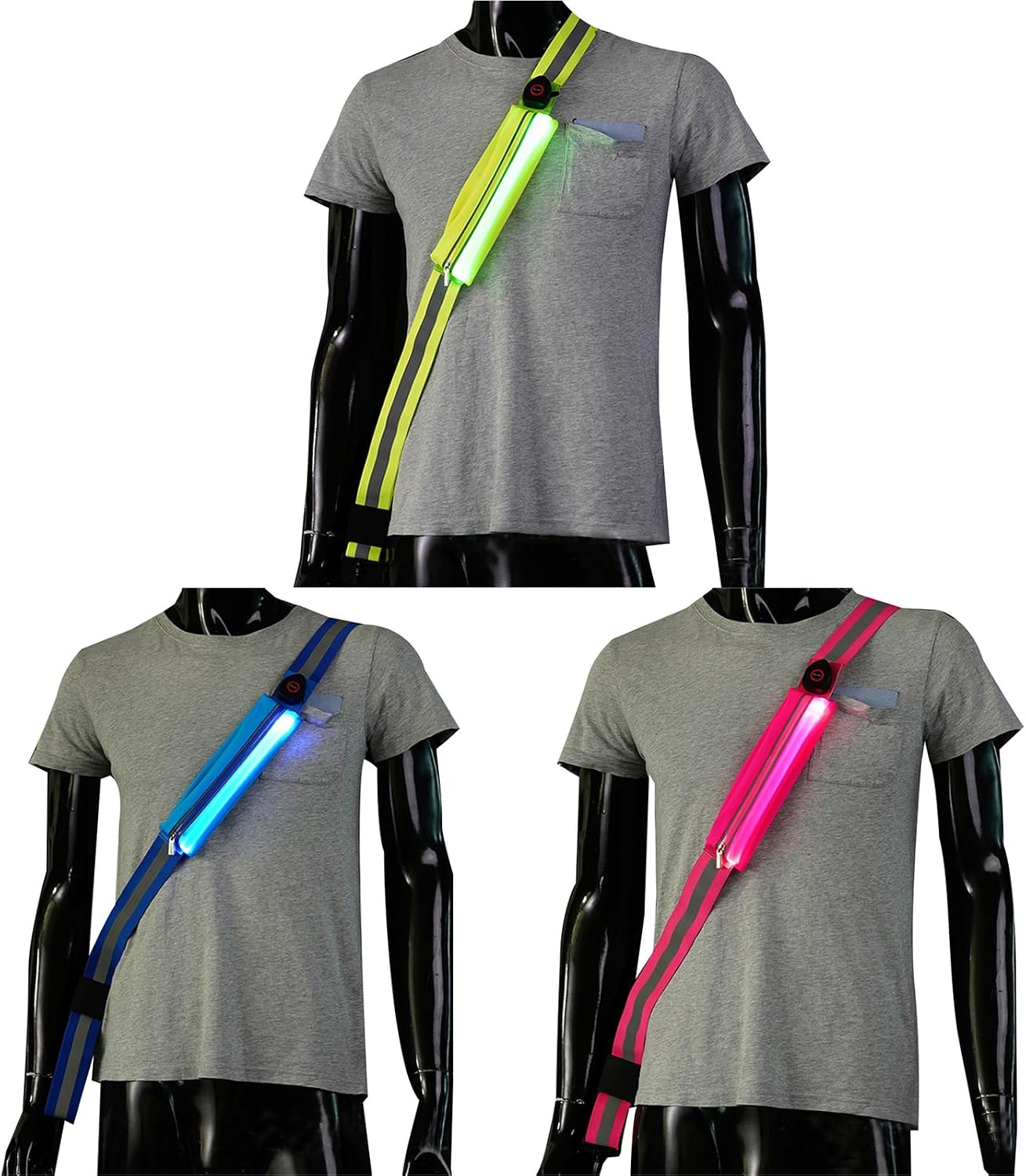 USB Rechargeable LED Reflective Belt Sash Adjustable Length LED Light Up Running Belt Safety Light for Walkers At Night Night Running Safety Gear - Image 6