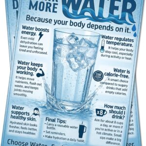 Drink More Water 18×24 Unframed Poster–Hydration Sign, Water Benefits Educational Chart, Wellness & Healthy Habits Motivational Water Drinking Reminder for Kids, School, Gym, Office, Kitchen,Cafeteria