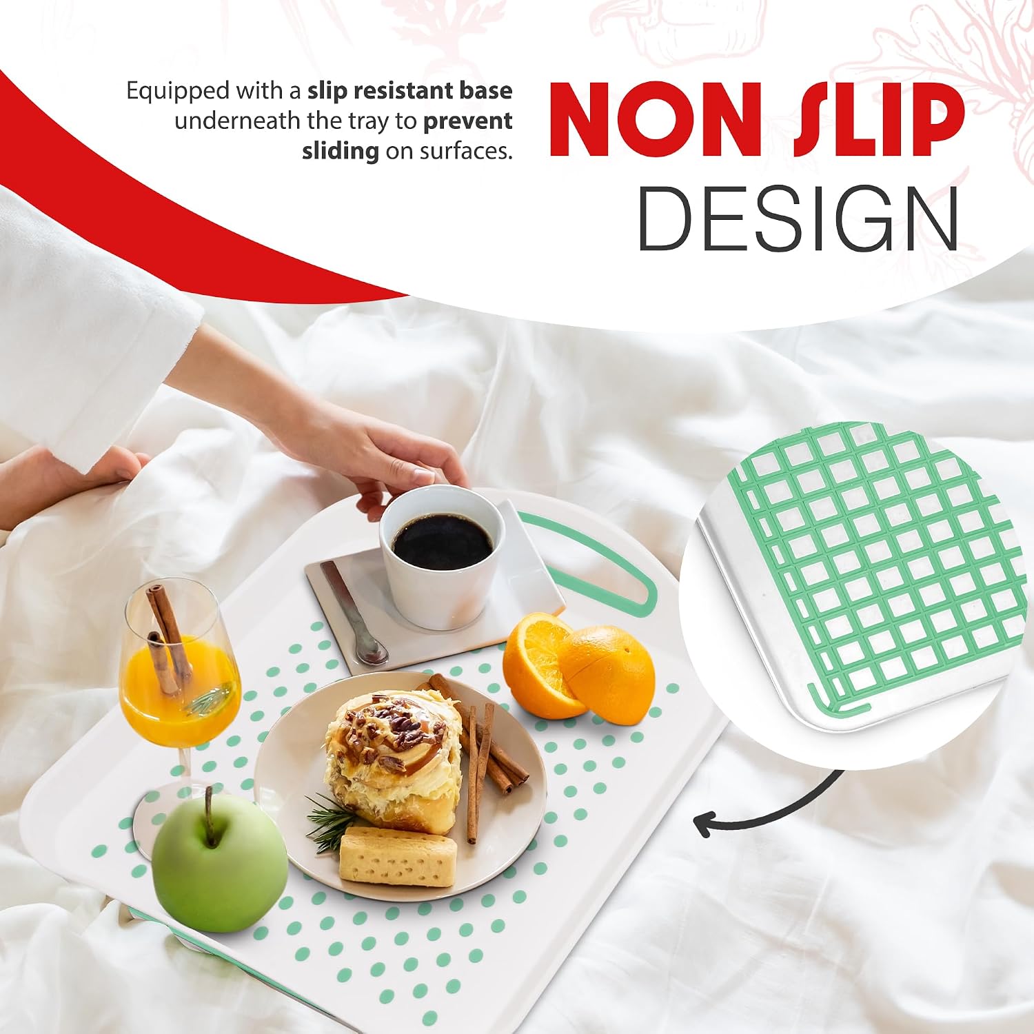 Essen 2-Pack Serving Tray Set – Non-Slip Lap Boards with Grip Handles, Ideal for Food Prep, Tea, Breakfast in Bed – Plastic Tray for Stable Dining – Dishwasher Safe (Green/White) - Image 3