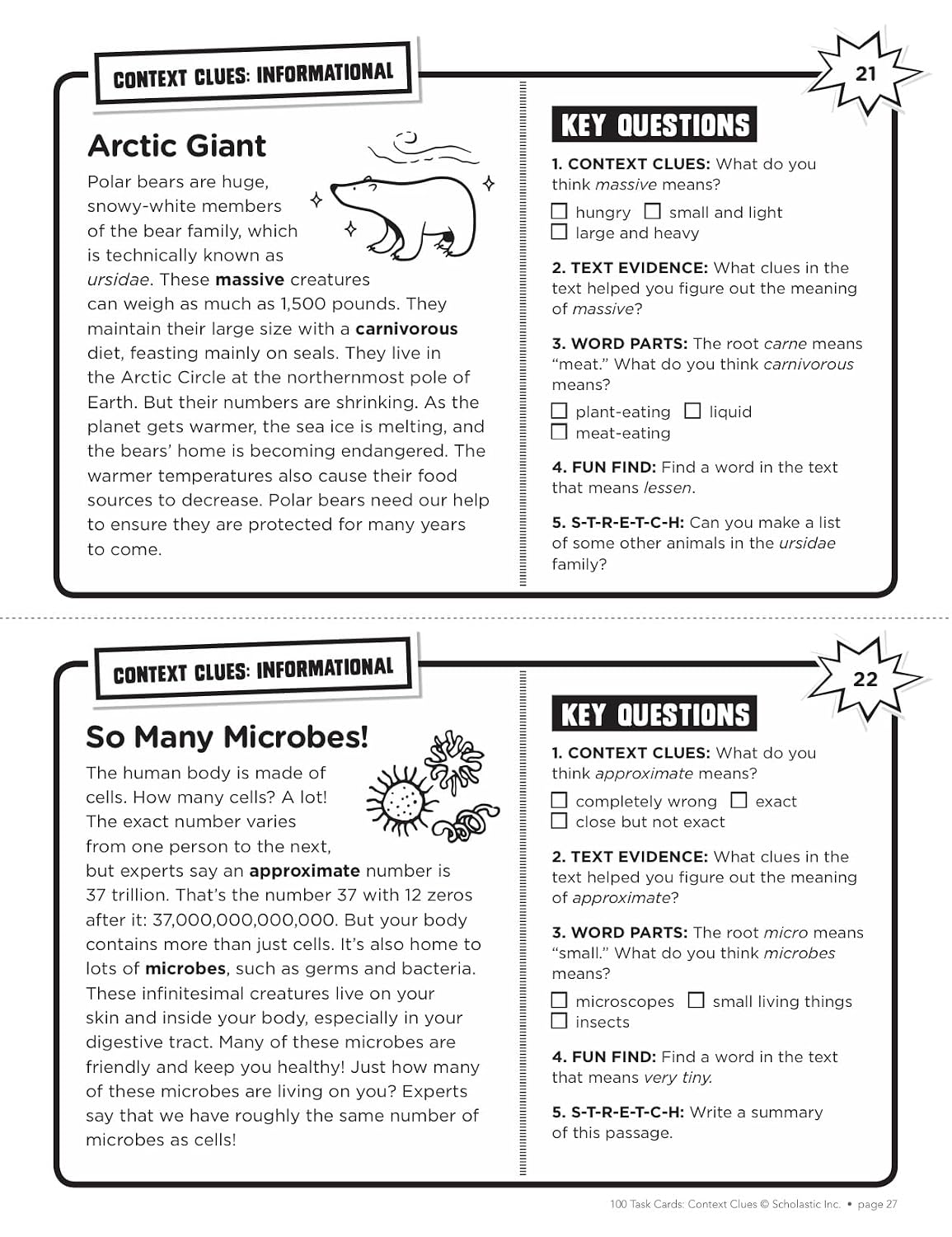 100 Task Cards: Context Clues: Reproducible Mini-Passages with Key Questions to Boost Reading Comprehension Skills - Image 3