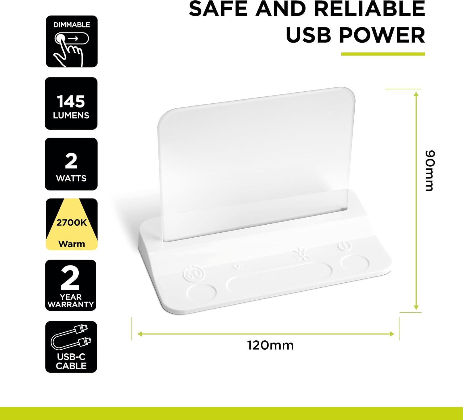 Integral LED Touch Glow Night Lamp with Dimming Control | In-Built USB Port for Device Charging | 60 Minute Auto Sleep Timer | Bedroom Night Light for Baby, Children, Nursery, Bedside Table - White - Image 8