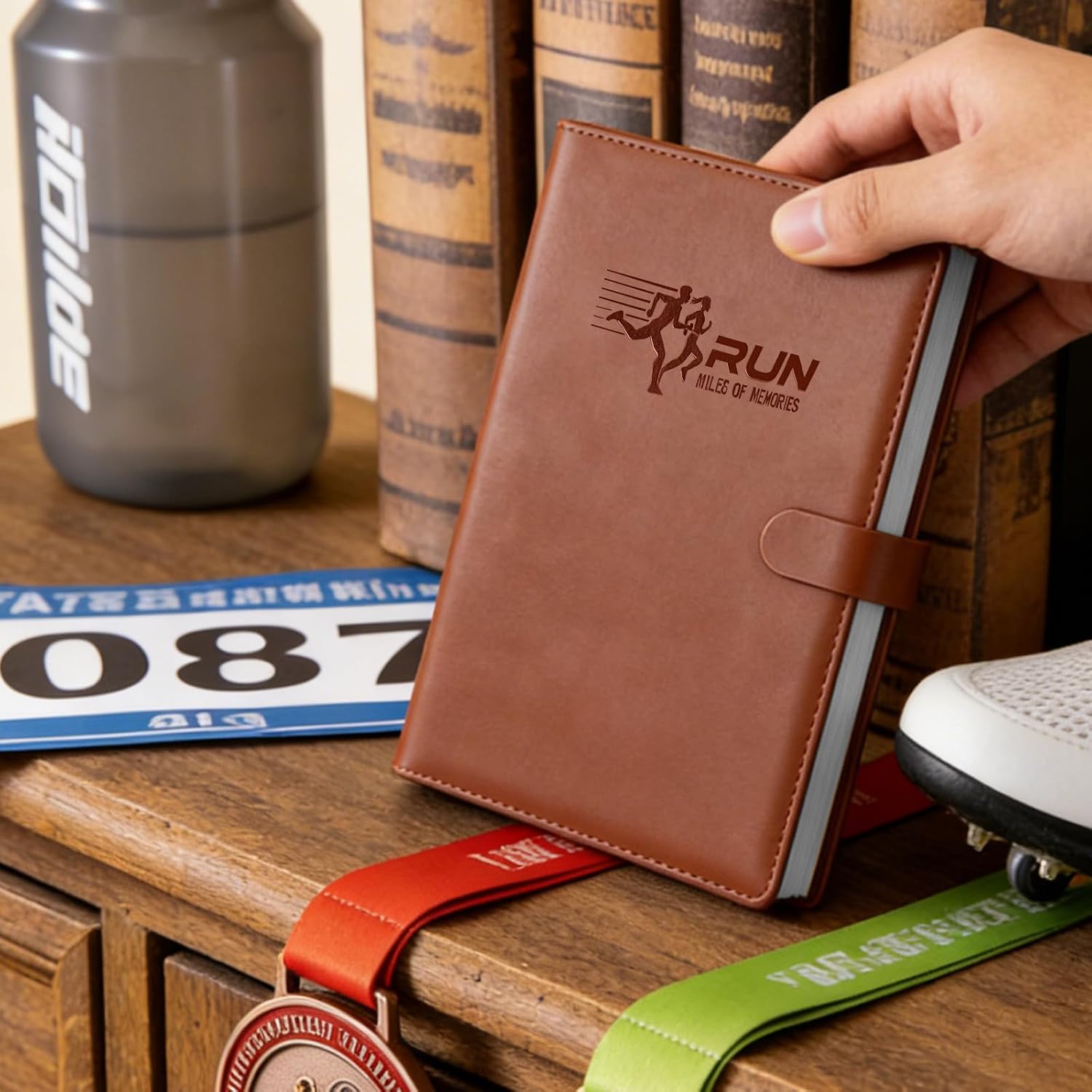 Race Bib Album with 40 Protective Sleeves, Runner's Bib Number Organizer, Brown Leather - Image 7
