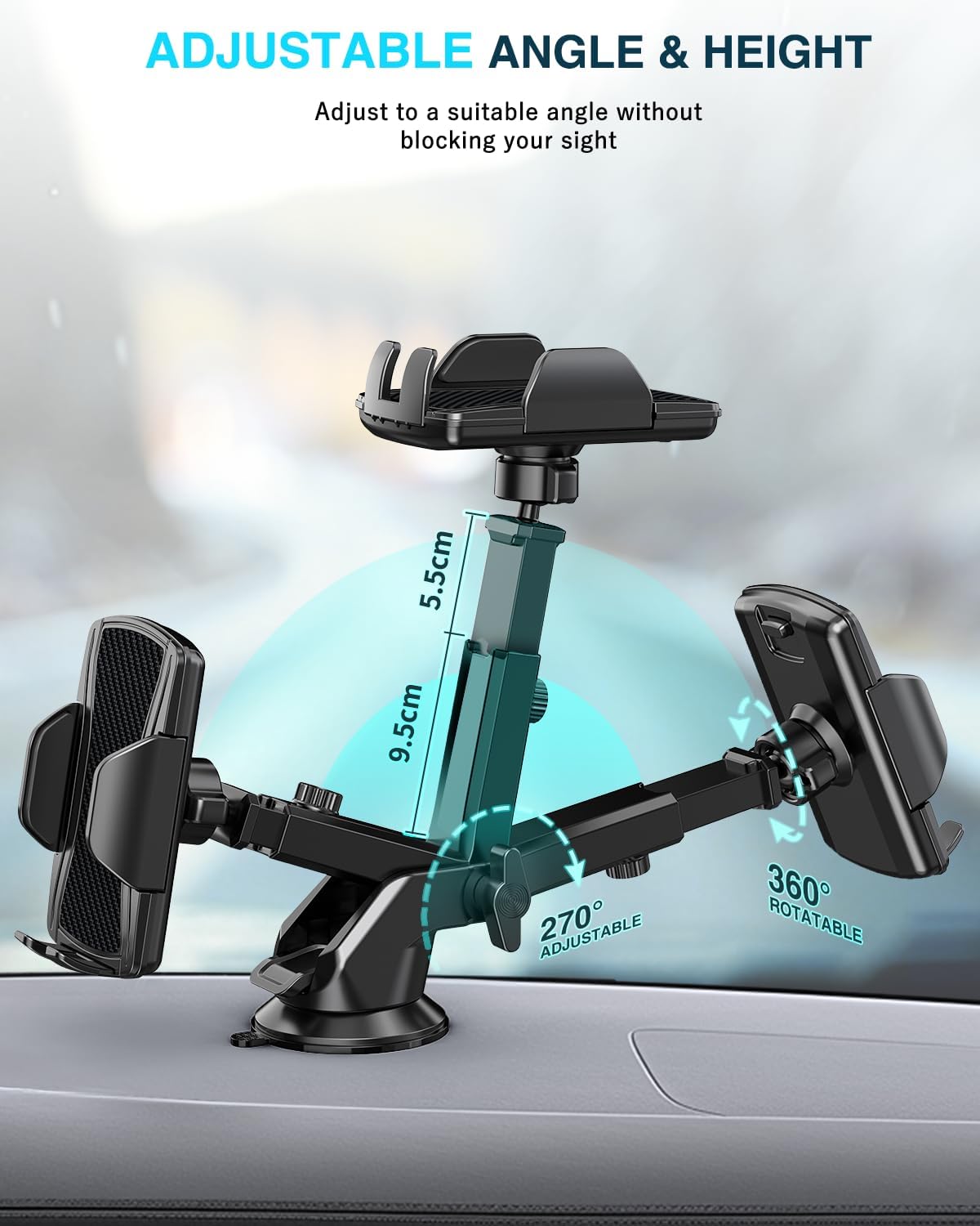 Hoppac Car Phone Holder, Ultra Strong Suction Mobile Phone Holder for Dashboard & Windscreen, 360° Rotation & One Button Release, Car Phone Mount for Smartphone 4.0''-7.0'' - Image 6