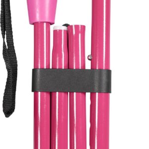 Folding Adjustable Walking Stick with Ergonomic Rubber Handle, 5 Height Settings, Lightweight Aluminum, Wrist Strap, and Non-Slip Tip. Compact for Travel. Supports up to 100kg.