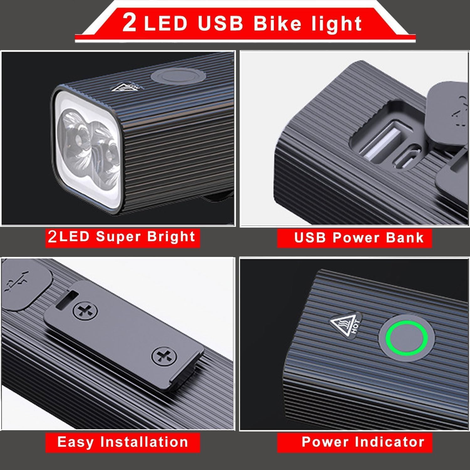 EBUYFIRE USB Rechargeable Bike Light Set - Super Bright LED Bicycle Headlight with 3/5 Modes, Waterproof Front Light & Taillight, Fits All Bikes Including Mountain and Road Bicycles - Image 3