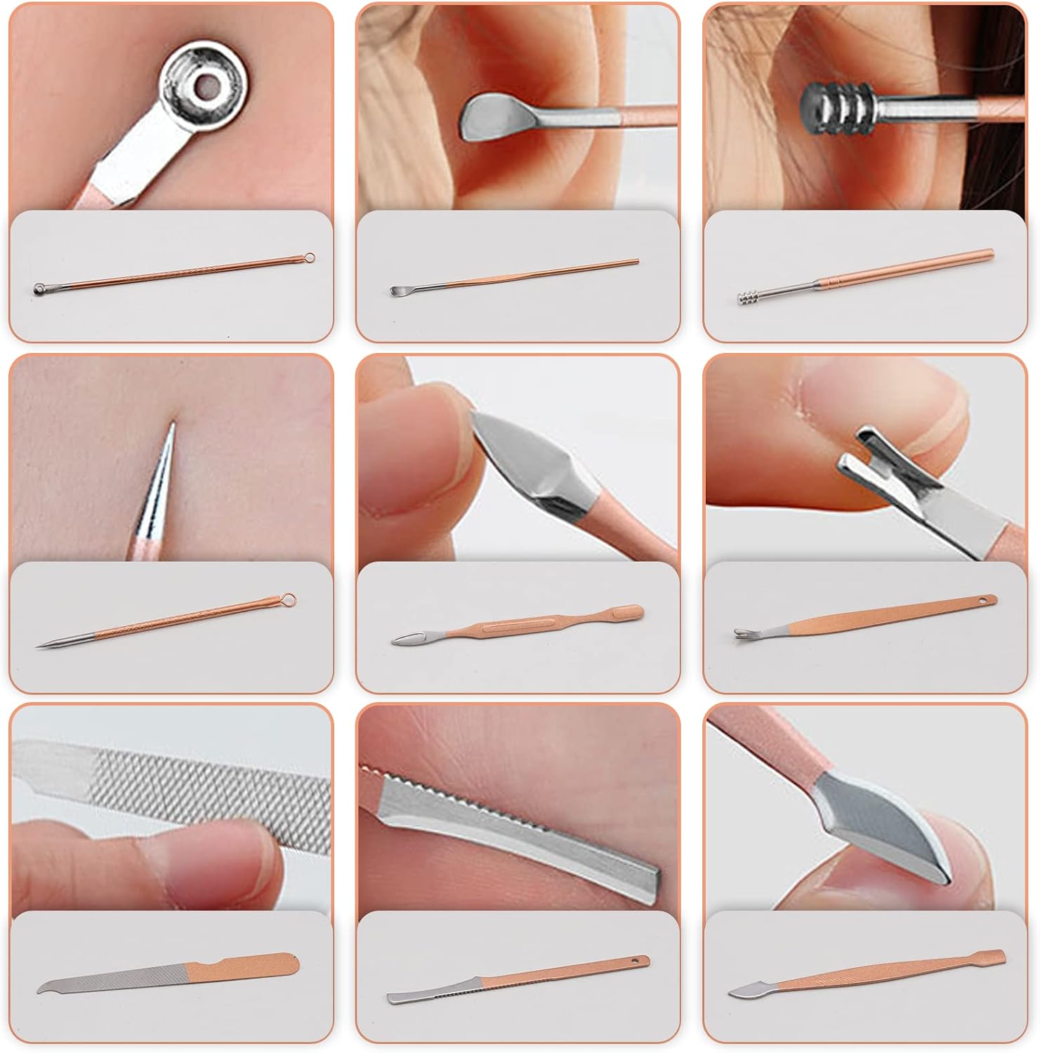 Manicure Set 18 Pieces Nail Care Set, Pedicure Care Set Women Men Nail Clippers Set Stainless Steel Nail Set Nail Case Beauty Kit Portable for Travel (Rose Gold) - Image 6