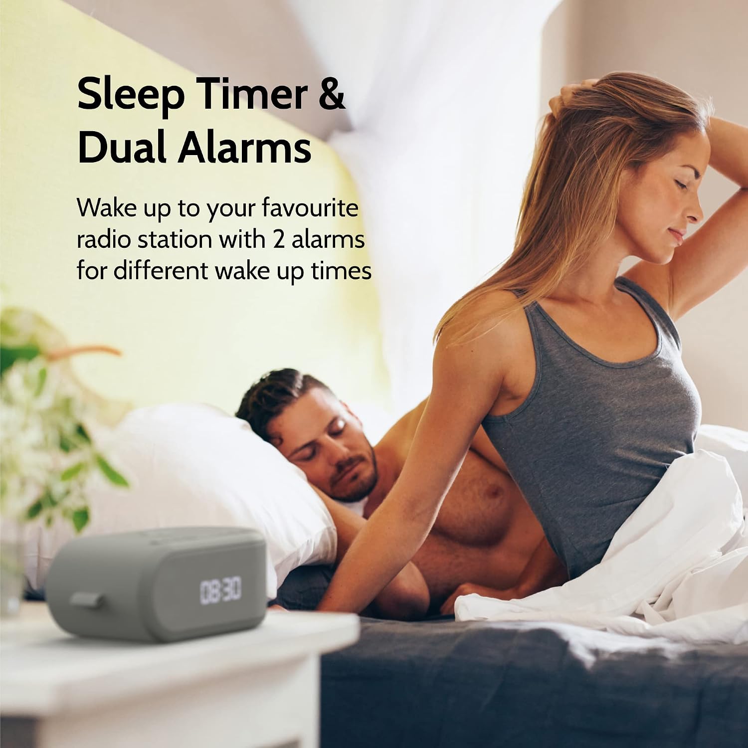 i-box Alarm Clocks Bedside, Dual Alarm Clock with Wireless Charging, Bluetooth Speaker, Radio Alarm Clock, Fast Qi Wireless Charger, Mains Powered, FM Radio, USB Charging Port, Dimmable, Non Ticking - Image 5