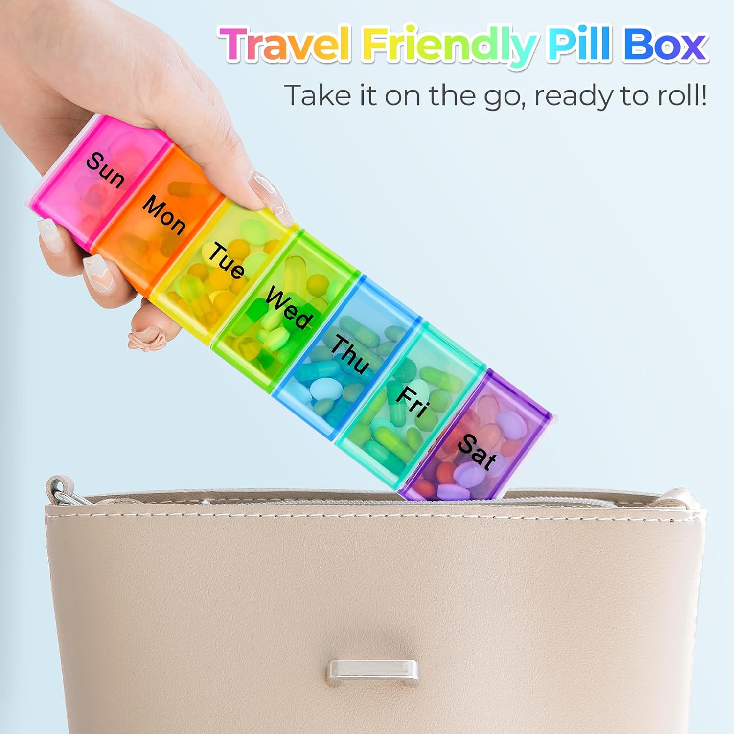 Pill Organiser 7 Day 1 Times a Day, Medication Organizer Weekly, Travel Daily Pill Box, Large Tablet Box Portable Pill Case Tablet Dispenser for Travel Work (White) - Image 7