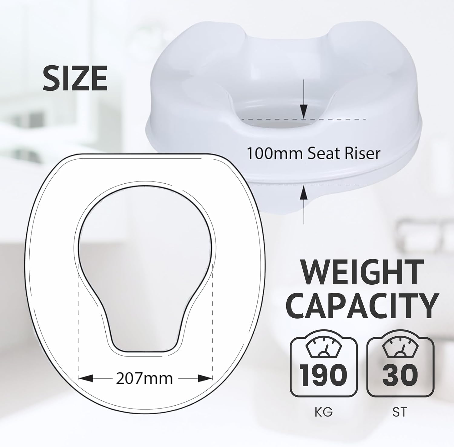 Homecraft Savanah Raised Toilet Seat with Lid, 4" High, Adjustable Fit - Image 5