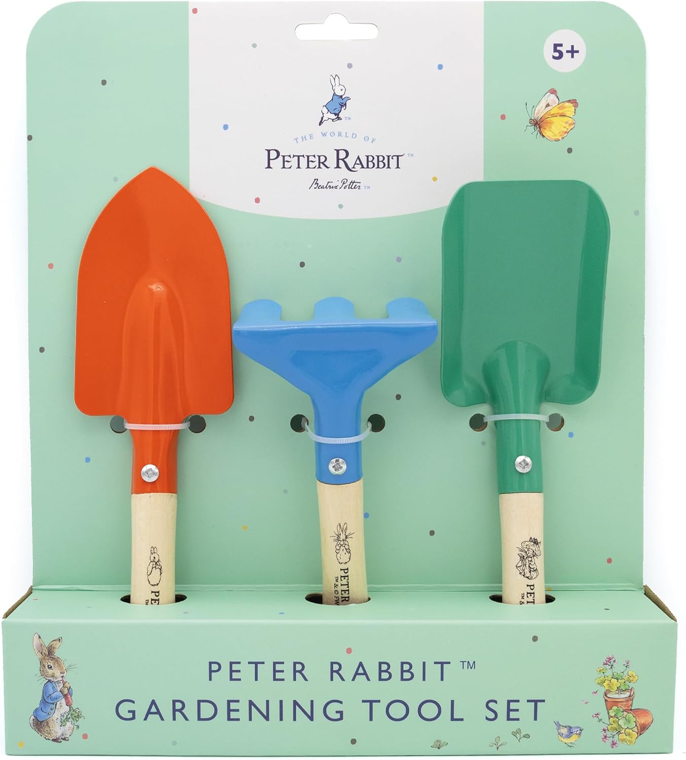 Peter Rabbit Children’s Garden Tool Set – 3-Piece Outdoor Gardening Kit for Kids with Trowel, Spade & Rake – Strong Metal Tools with Wooden Handles – Ages 5+