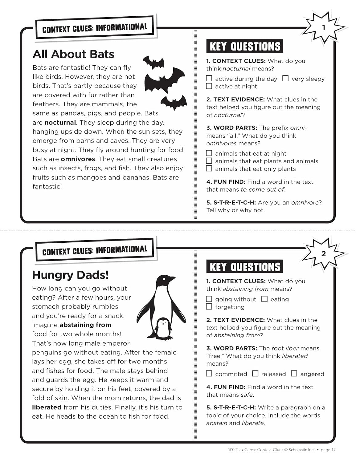 100 Task Cards: Context Clues: Reproducible Mini-Passages with Key Questions to Boost Reading Comprehension Skills - Image 2
