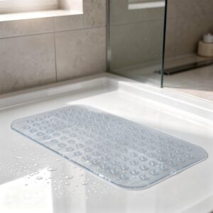 Harbour Housewares Non-Slip Shower Mat 70 x 37cm – Clear PVC, Anti-Slip Bath Mat, Tub Mat, Bathroom Rug, BPA-Free, Antibacterial, Quick-Dry, Suction Cups, Safety Mat