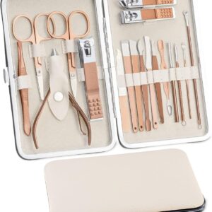 Manicure Set 18 Pieces Nail Care Set, Pedicure Care Set Women Men Nail Clippers Set Stainless Steel Nail Set Nail Case Beauty Kit Portable for Travel (Rose Gold)