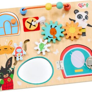 Rainbow Designs Bing Wooden Busy Board – Baby Busy Board with Knobs, Clasps & Switches for Toddlers 18+ Months – Montessori Activity Centre for Fine Motor Skills & Sensory Play