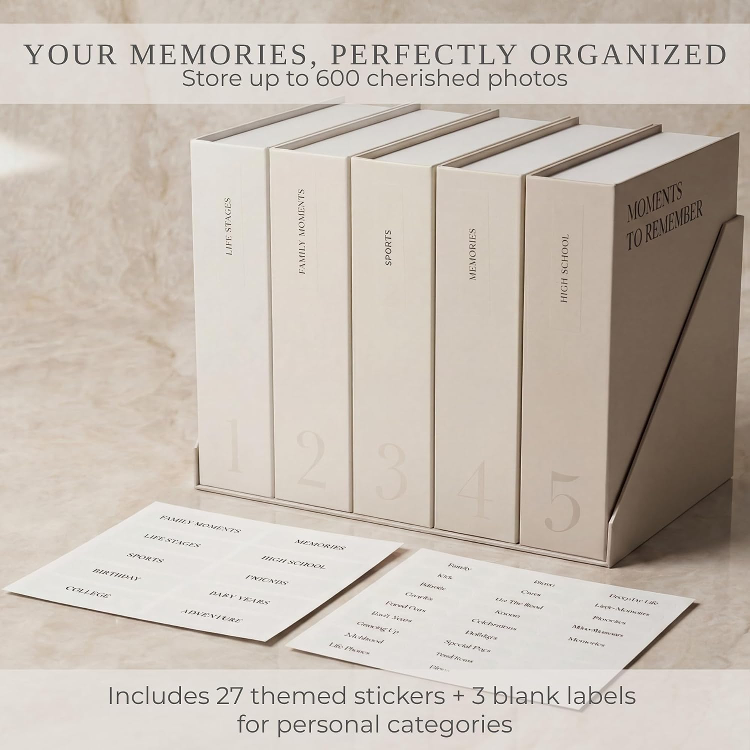 ZICOTO Decorative Photo Storage Box Set of 5 for 4x6 Pictures with Dividers - Image 9