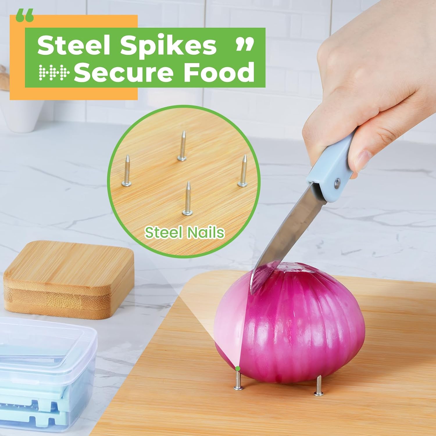 Adaptive One-Handed Cutting Board, Handicap Kitchen Tools with Bread Stops and Steel Spikes, Easy to Clean, Ideal Gifts for Senior Citizens, Stroke Survivors and Amputees - Image 3