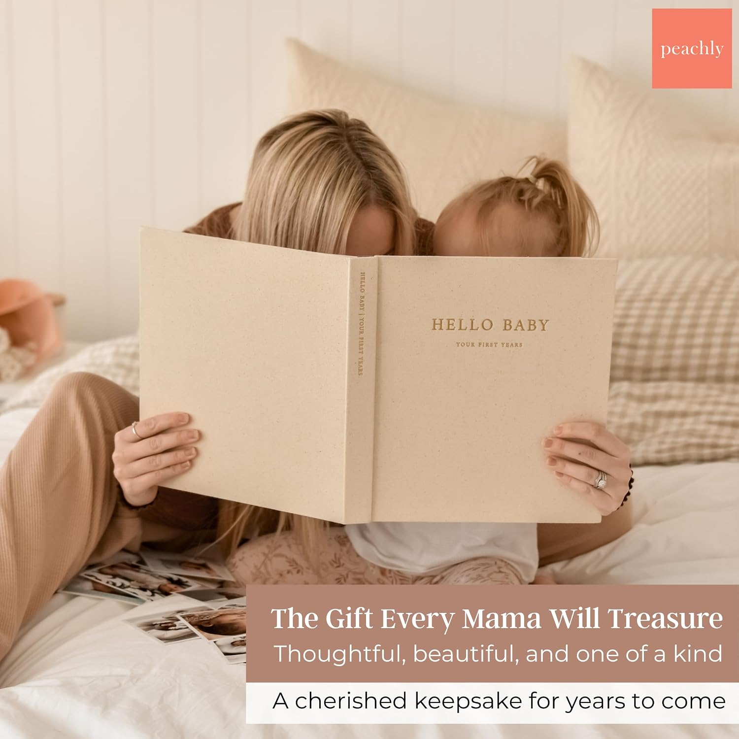 Peachly Unisex Memory Book | Minimalist First Year Keepsake for Milestones | Books First Year Memory Book | Simple Scrapbook for Boy Girl Milestones | Natural Linen - Olive - Image 5