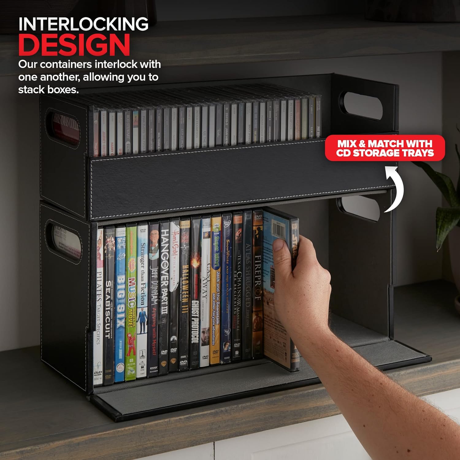 Stock Your Home DVD Storage Box, Movie Shelf Organizer for Blu-Ray, Video Game Cases, CDs, VHS Tape Display Stand, Disc Holder Can Store Up to 28 DVDs, Faux Leather (Black) - Image 6