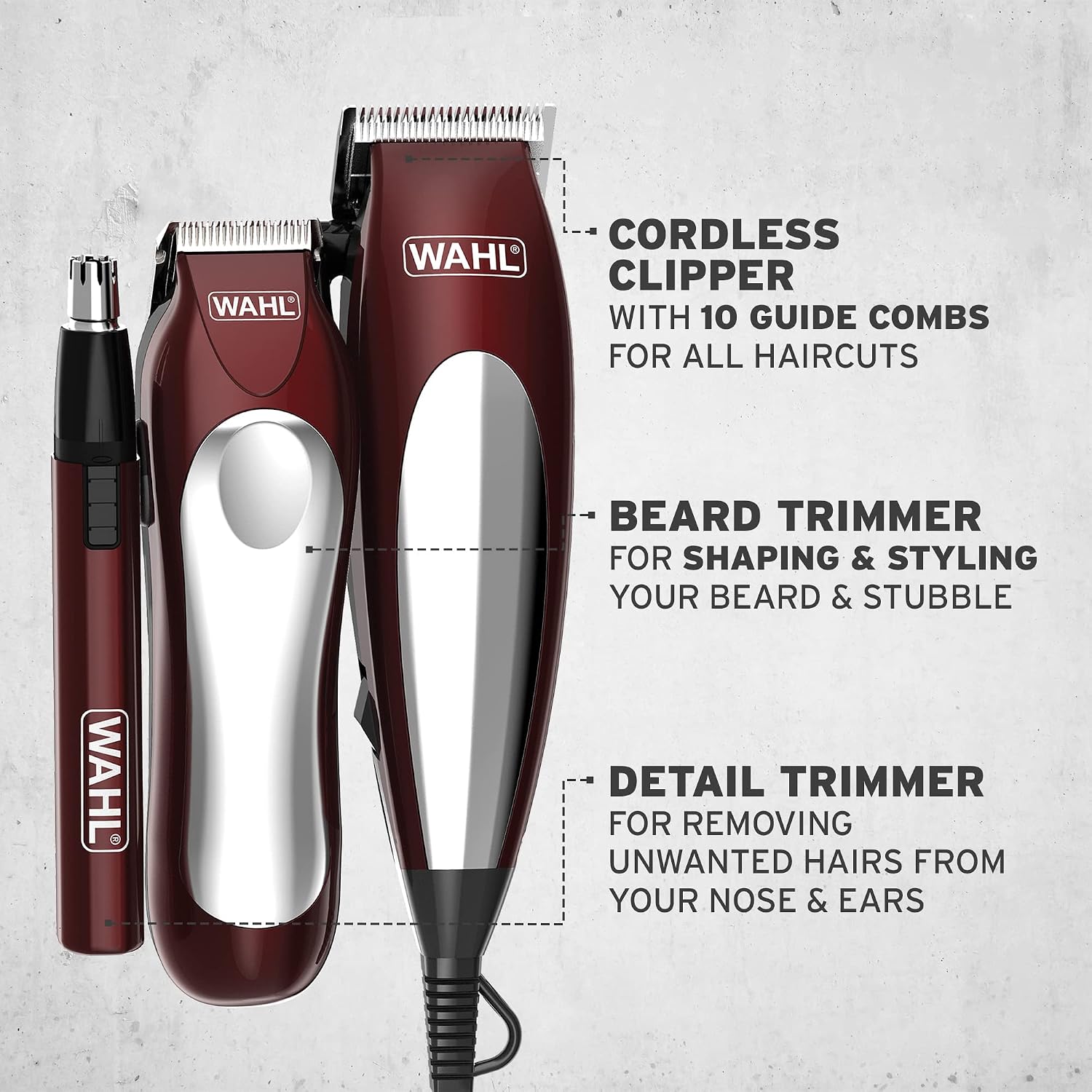 Wahl Complete Corded Grooming Set, Hair & Beard Clipping, Nose/Ear Trimmer - Image 2