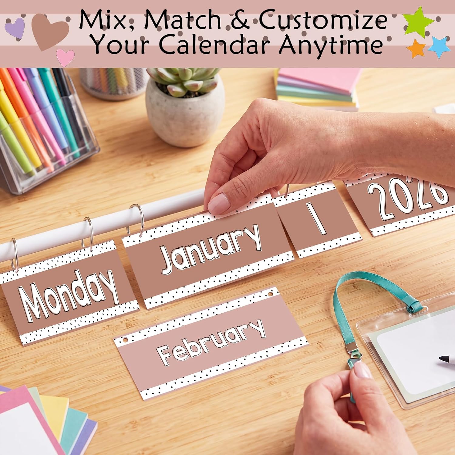 Tinlade Back to School Spotty Boho Magnetic Flip Calendar Bulletin Board Set Classroom Learning Calendar with Adjustable Holder, Months Weeks Dates & Years 2026-2033 for Kindergarten Home Decor - Image 4