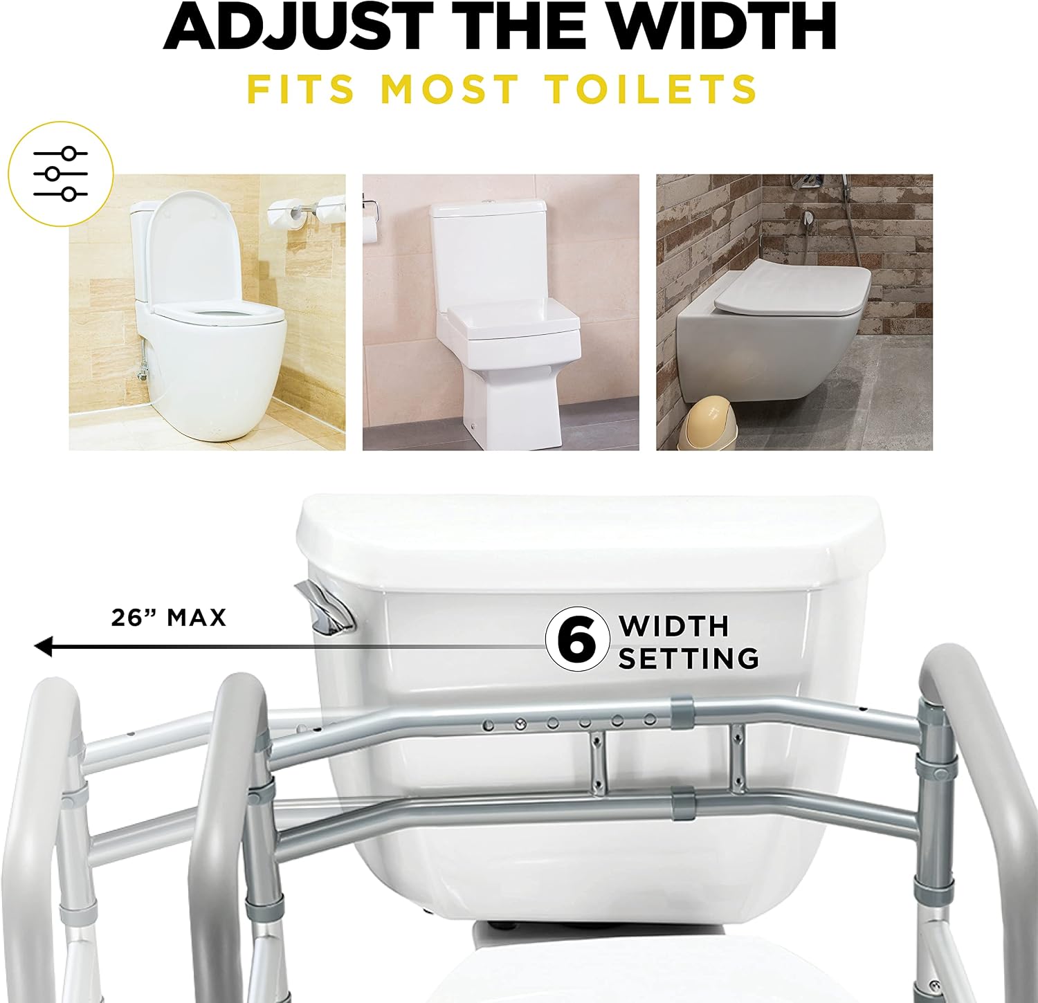 Medical king Toilet Safety Rail - Adjustable Detachable Toilet Safety Frame with Handles Heavy-Duty Toilet Safety Rails Stand Alone - Toilet Safety Rails for Elderly, Handicapped - Fits Most Toilets - Image 3