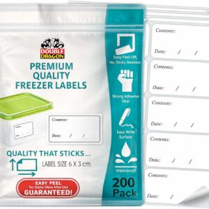 Double Dragon 200-Pack Premium Removable Freezer Stickers–6x3cm | Waterproof Labels for Food Containers, Baby Pots etc | Strong Adhesive, Easy to Write Surface | Peel Off Clean with No Sticky Residue